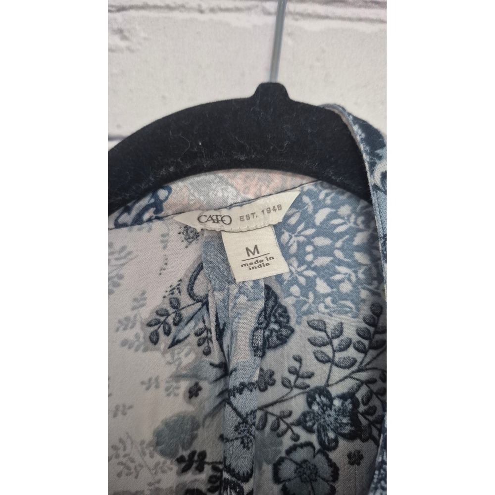 Cato Womens Western Boho Patchwork Shirt Dress Blue Floral Paisley Frayed Hem M - Picture 5 of 8